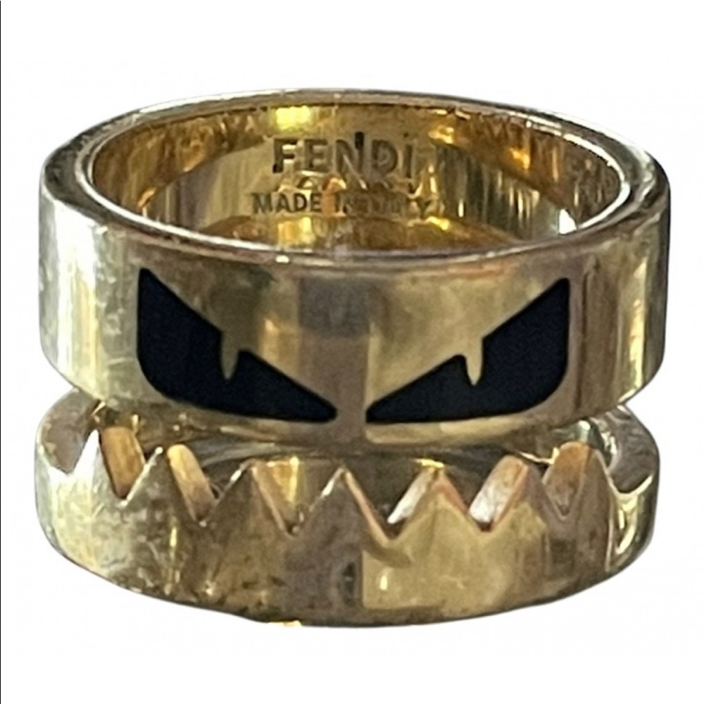 Pre Loved, Fendi Roma Double Band Monster Eyes Etched Ring. 9-1/4